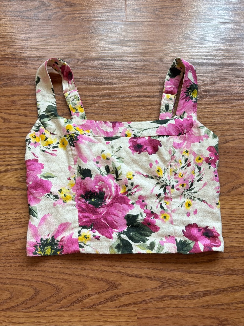 Abercrombie & Fitch Pink Floral Square-Neck crop top